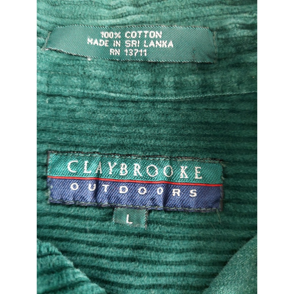 Claybrooke Outdoors Men's L Green Corduroy Shirt Button Down Retro Workwear